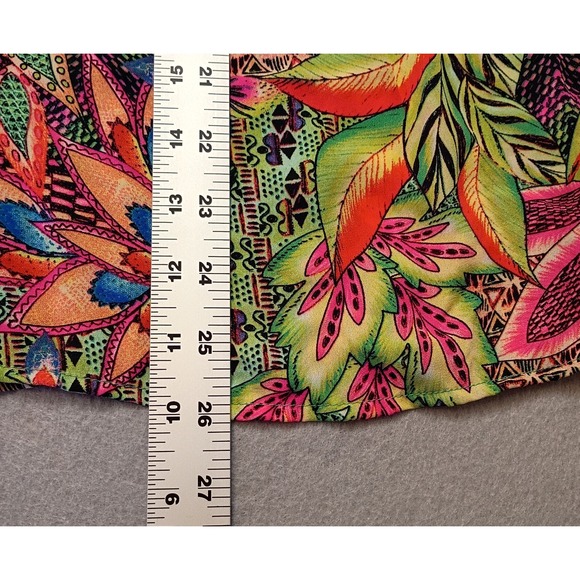 Macy's Tacera Women's M Summer Beach Party Boho 70's 3/4 Flare Neon Floral - Picture 7 of 12